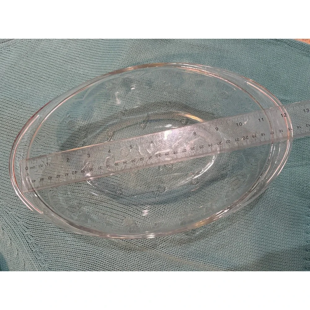 Princess House Heritage Etched Glass Oval Casserole Serving Dish with Lid 12.5in